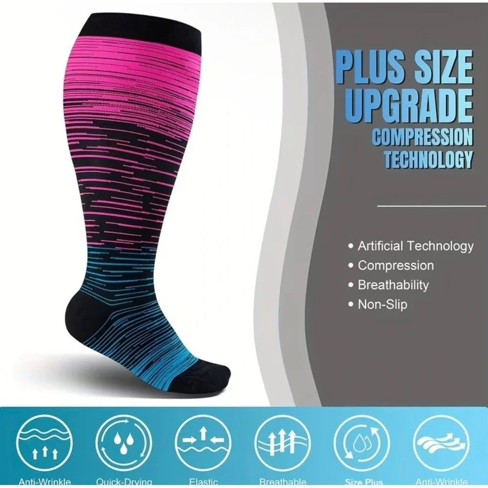 Unisex 20-30 mmHg Compression Socks 4XL Colorful Retro Gradient Medical 2 Pack‎